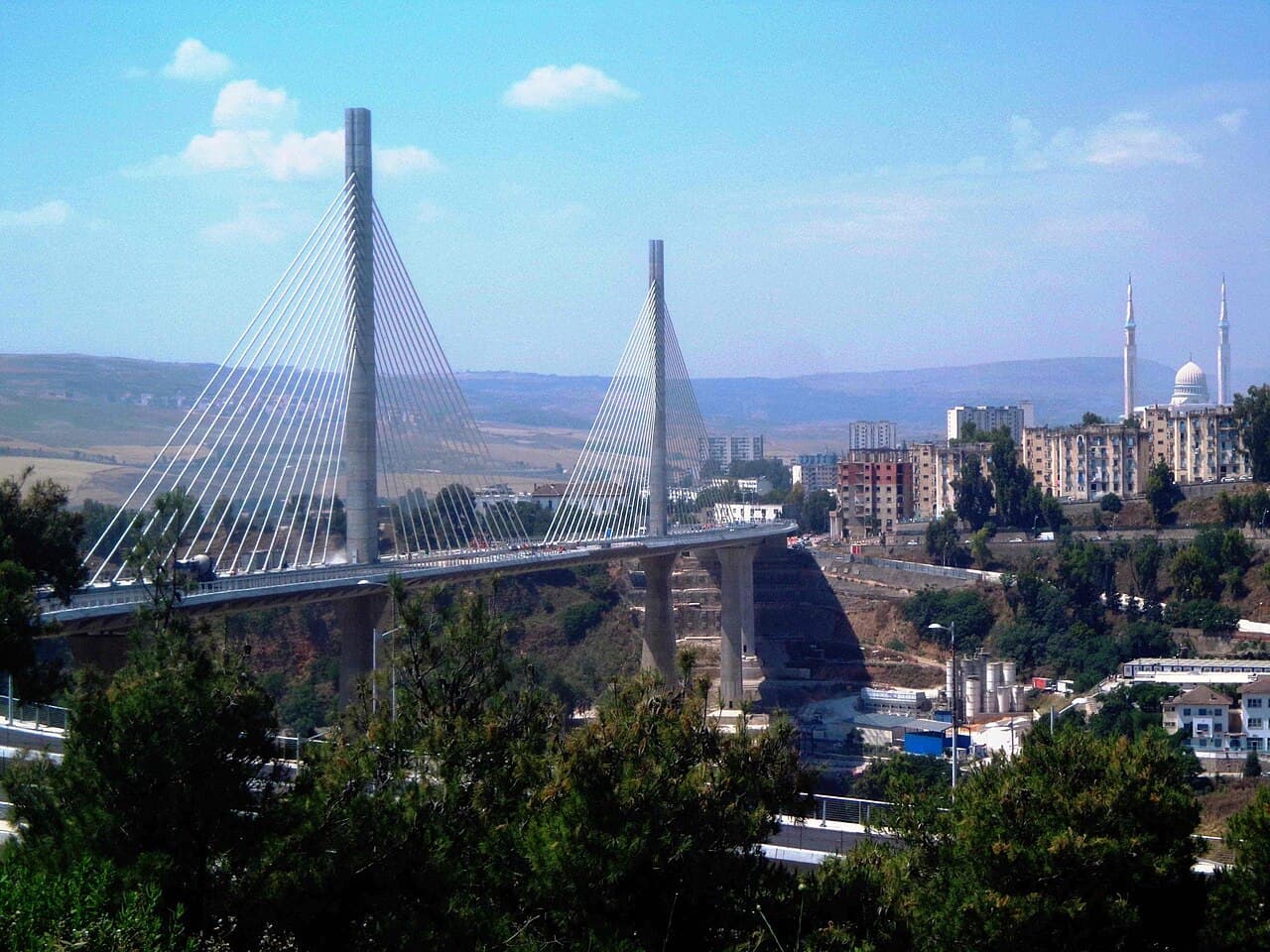 The cable-stayed Salah Bey Viaduct crossing the valley in Constantine