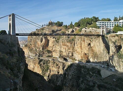 The Sidi M'Cid suspension bridge spanning the rock gorge of Constantine